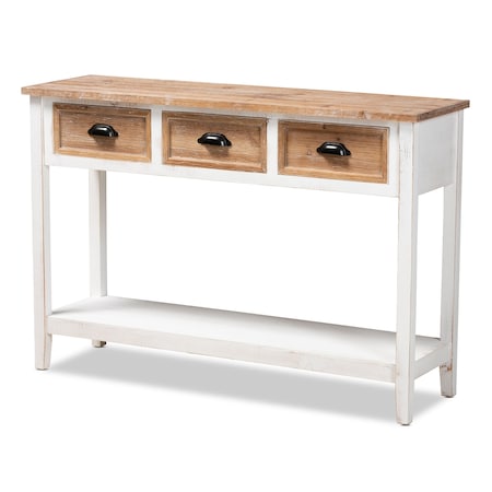 Benedict Traditional Two-Tone White And Oak Brown Finished Wood 3-Drawer Console Table